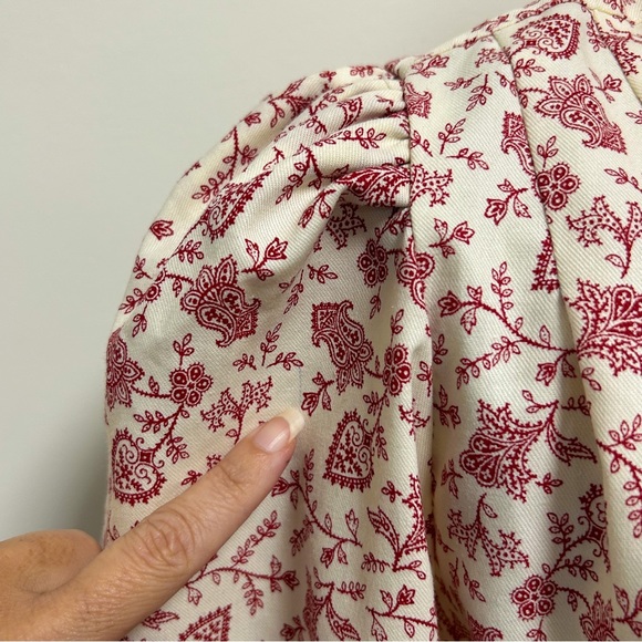 Frontier Classics Ivory Red Puff Sleeve Button Up Western Prairie Blouse Medium - Picture 14 of 14